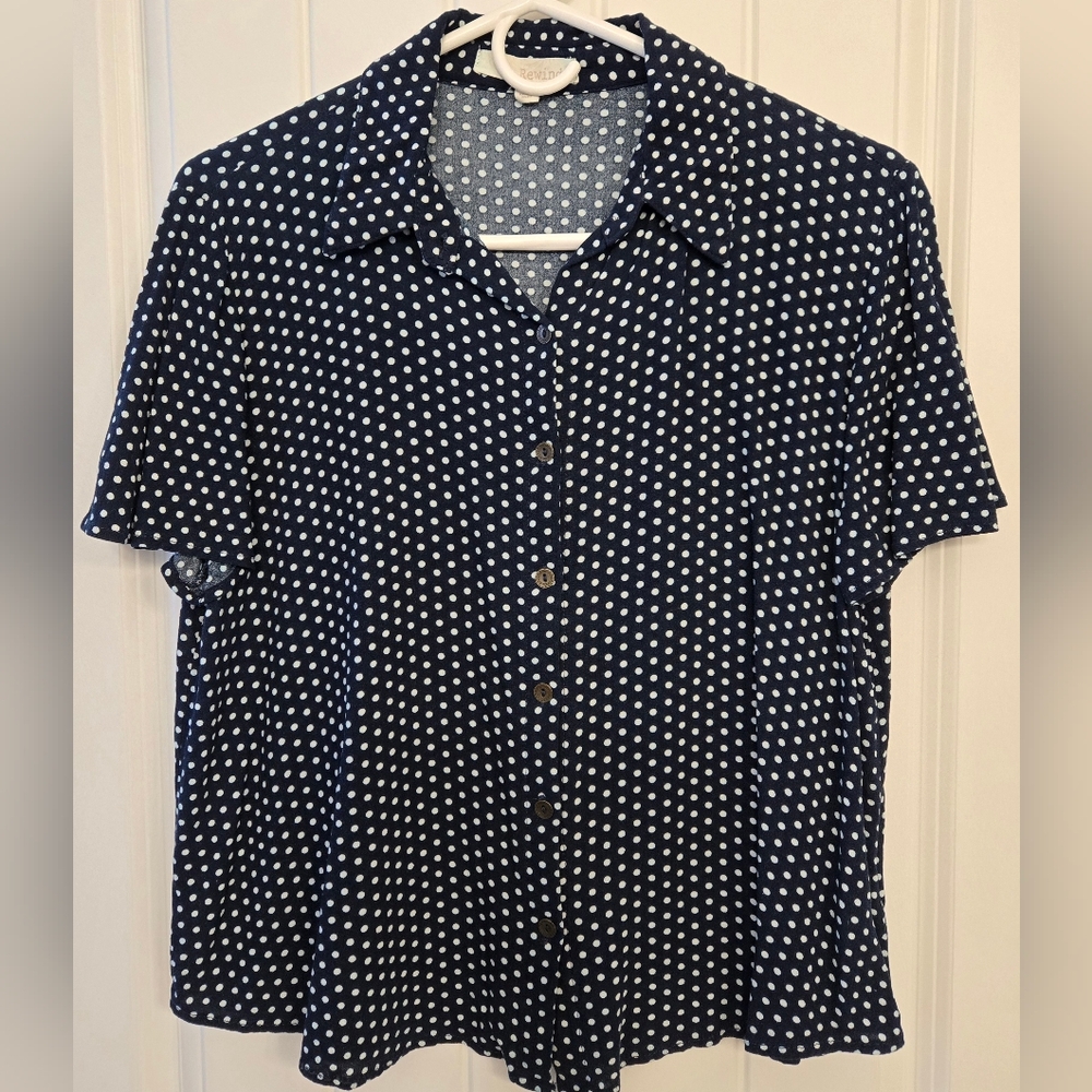 Navy Polka Dot Button-Up Shirt